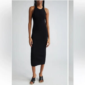 ALC Kit Pointelle Midi Dress Black Stretch Ribbed Knit SZ S